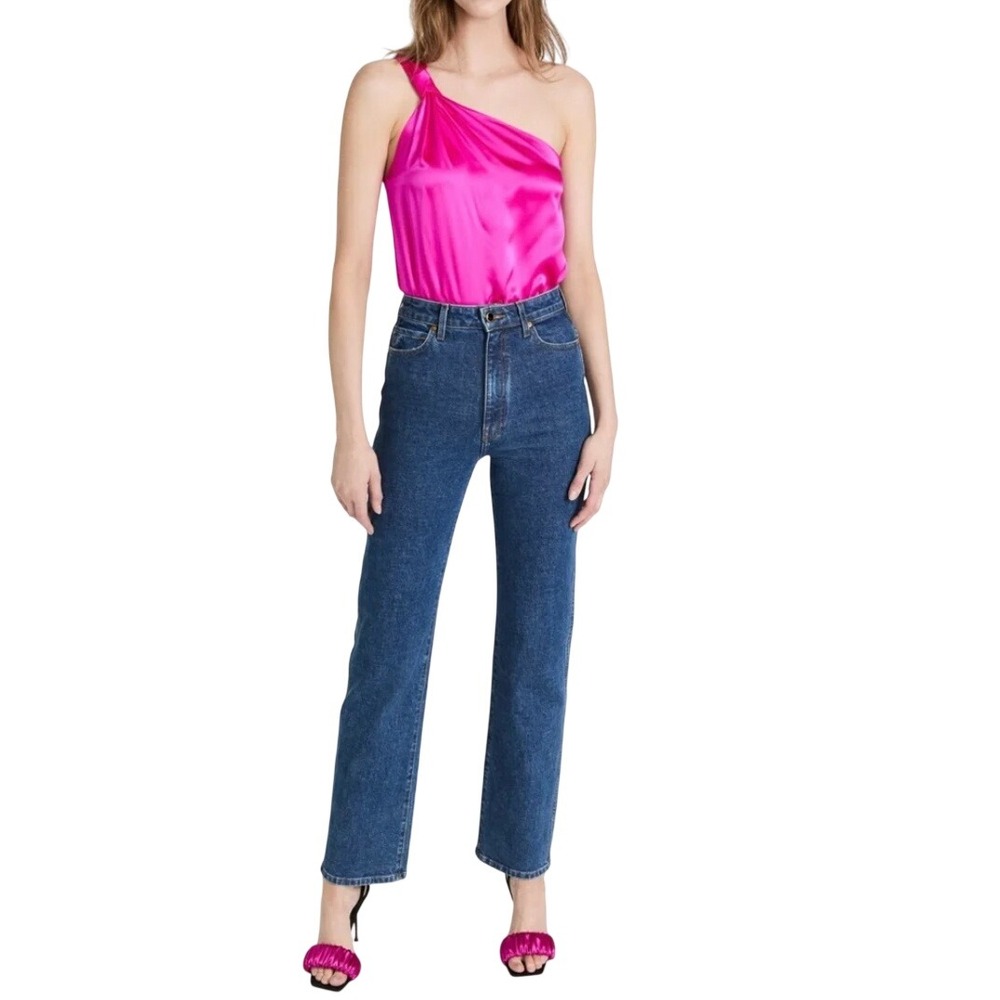 NEW Amanda Uprichard Women 100% Silk Top Small Pink One Shoulder Club Party
